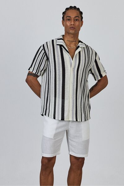 İLKCET MODA Knitted Jacquard Patterned Oversize Shirt