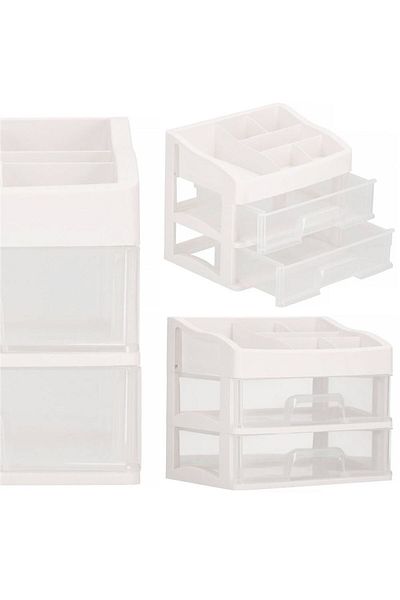 Springos Cosmetic Organizer, Plastic, 3 Levels, 2 Drawers, White, 30x25x34 Cm,