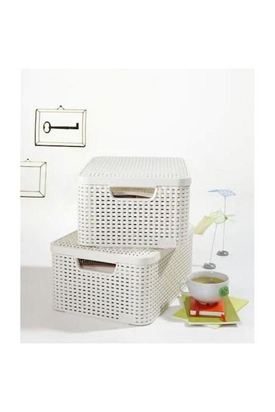 CURVER Laundry Basket, 2 Handles, Lid, Plastic, White, 38x29x17 Cm,