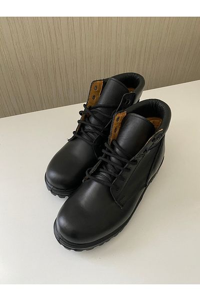 YDS Men's Genuine Leather Black Lace-Up Boots