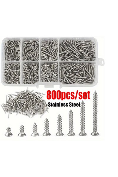 Generic مجموعة براغي ذاتية الحفر مقاس 800 متر مربع بأحجام متنوعة من الفولاذ للأعمال اليدوية والإصلاحات المنزلية