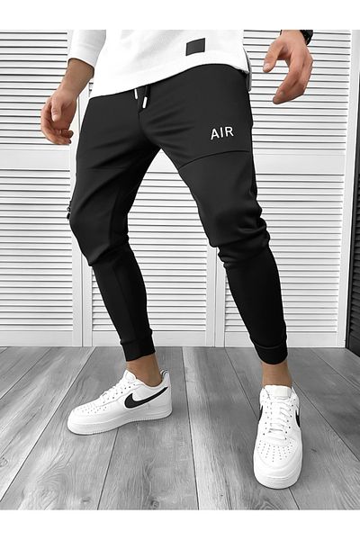 dehaine Men's slim fit sweatpants, made of nylon, 10237, black