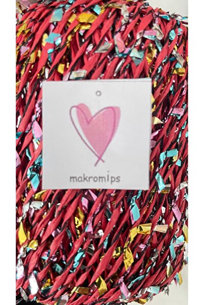Makromİps Premium metallic confetti paper raffia yarn (50gr/m+-5) glittery shiny evening polyester bag hat knitting yarn