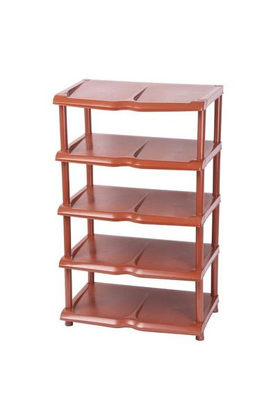 Strend Pro Shoe Storage Rack, 5 Shelves, Plastic, Brown, 48x30.5x86 Cm,
