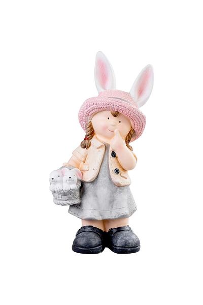 Magic Home Garden Decoration, Magichome, Ceramic, Girl With Bunnies, 25.5x16x50 Cm