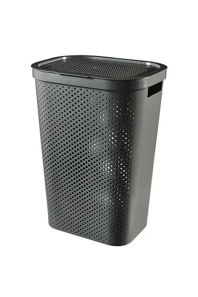 CURVER Laundry Basket, 2 Handles, Lid, Plastic, Anthracite, 60 L, 44x35x60 Cm, Infinity Recycled,