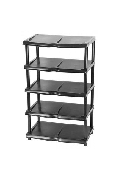 Strend Pro Shoe storage rack, 5 shelves, plastic, black, 48x30.5x86 cm