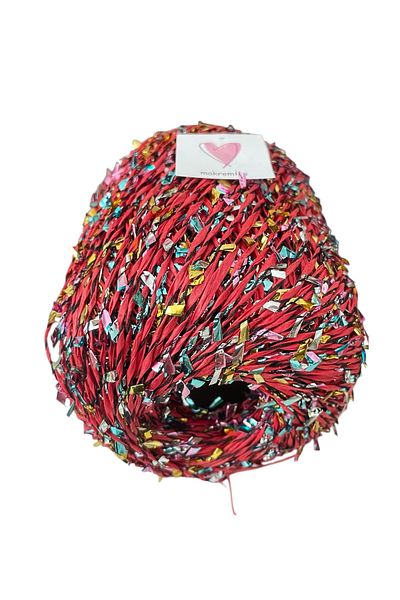 Makromİps Premium metallic confetti paper raffia yarn (50gr/m+-5) glittery shiny evening polyester bag hat knitting yarn