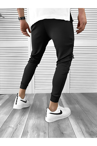 dehaine Men's slim fit sweatpants, made of nylon, 10237, black