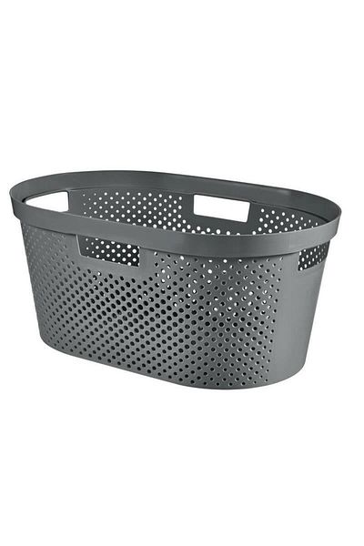 CURVER Laundry Basket, 4 Handles, Plastic, Anthracite, 40 L, 59x39x27 Cm, Infinity Recycled,