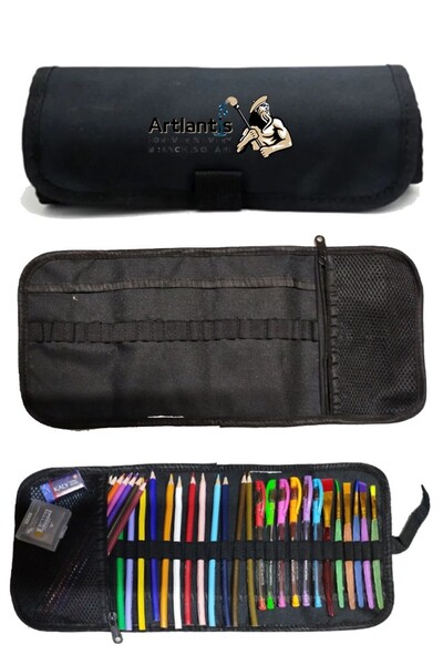 Artlantis Siyah Rulo Bez Kalemlik 24 Bölme ve Fileli Fermuarlı Kalemlik 1 Ade...