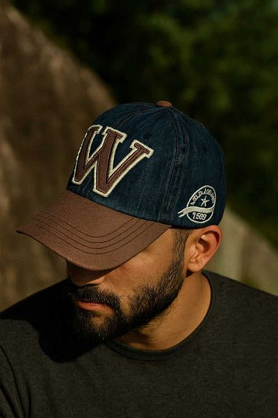 WOHOME Men's Denim Sports Hat – Letter W Embroidery Detail, Adjustable, Outdoor Style