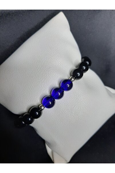 MRYart Natural Looking Black Hematite & Navy Blue Glass Beaded Handmade Brace...
