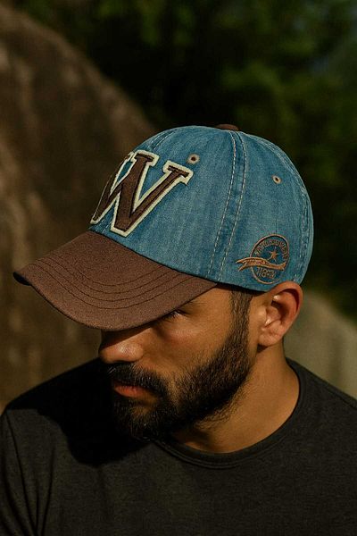 WOHOME Men's Denim Sports Hat – Letter W Embroidery Detail, Adjustable, Outdoor Style