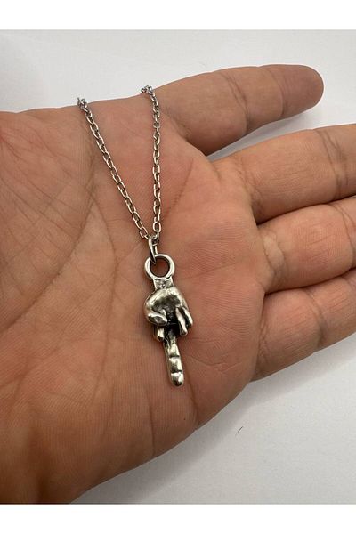 Herşey Nota Unisex Metal Necklace with Middle Finger Point – Provocative Design 60 cm Chain