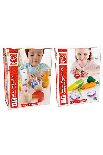Hape Calimera Toys Wooden Healthy Foods and Wooden Vegetable Cutting Set of 2