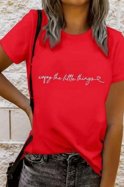 Mossta Short Sleeve Letter Printed Single Jersey Blouse - Red