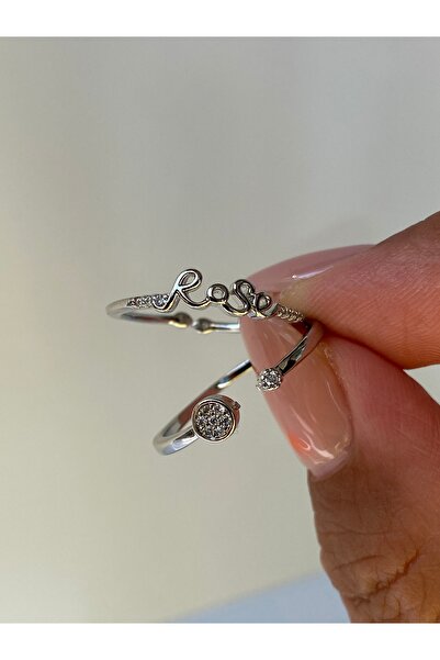 kurukafagift خاتم قطعتين قابل للتعديل موديل حجر اللون فضي