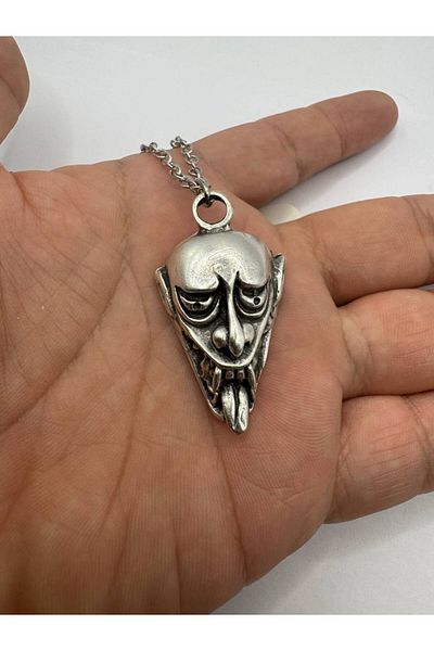 Herşey Nota Tongue Out Gothic Mask Figured Unisex Metal Necklace – 60 cm Chain