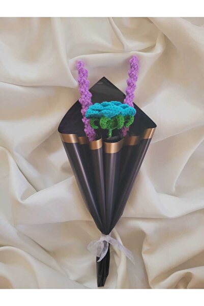 ÇİÇEKÖRGÜ Örgü Gül, Tekli Buket Gül, El Örgüsü Mavi Gül, Özel Günler Yapay Çiçek