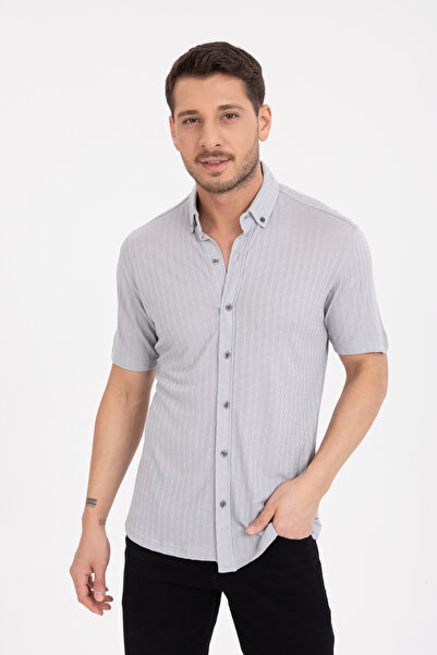 Klothy Ανδρικό κοντομάνικο πλεκτό πουκάμισο με λεπτή εφαρμογή 2613