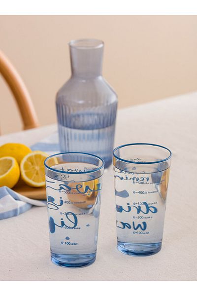 LC Waikiki Lcw Home Blue Text Printed Glass Set of 2 570 ml