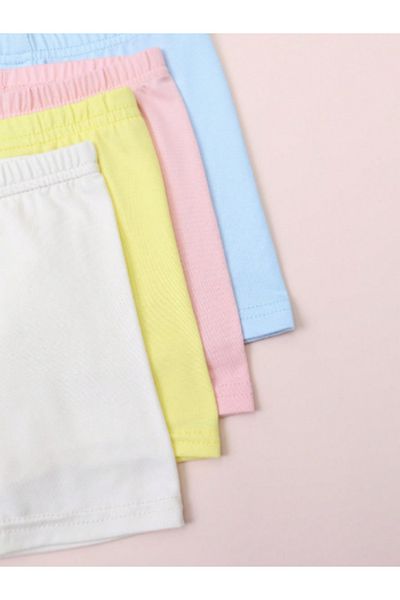 HEREN BUTİK Combed Cotton White-Blue-Yellow-Pink 4 Pack Unisex Children's Short Shorts
