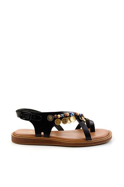 Bambi Black Leather Women's Sandals K05465048703