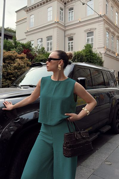 Siner Fashion Women Stylish Blouse High Waist Pants Bottom Top Set