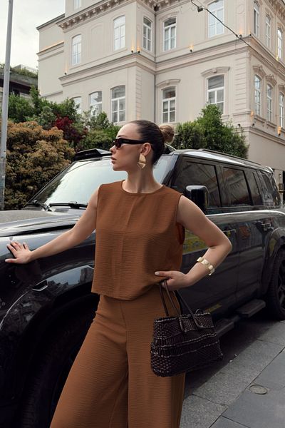Siner Fashion Women Stylish Blouse High Waist Pants Bottom Top Set