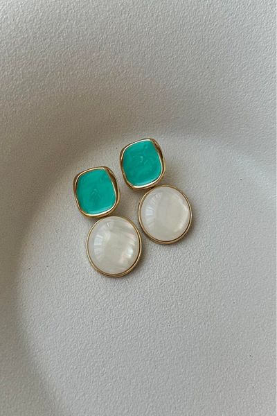 Orvix Accessories أقراط نسائية زرقاء مستديرة بستة فتحات من مينيلي، أقراط صيفية، أقراط للسهرة، أقراط عتيقة