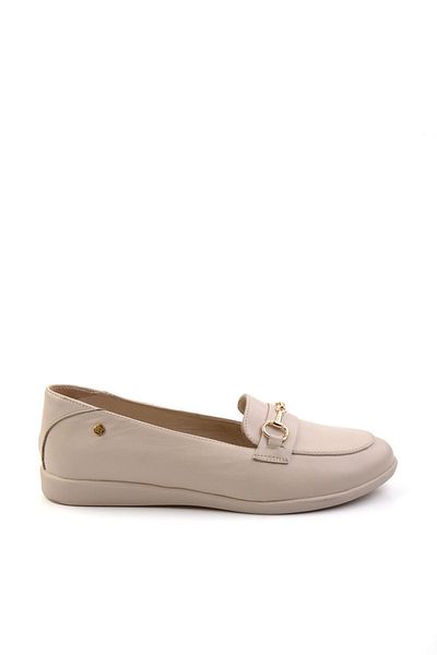 Bambi Beige Leather Women's Loafer Shoes K01087238403
