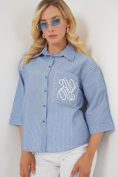 AKNButik Single pocket embroidered shirt 20328 - navy blue