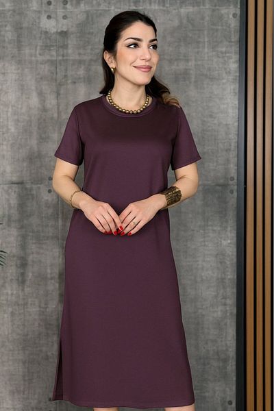 civetta Women's Short Sleeve Crew Neck Slit Viscose Two Thread Dress