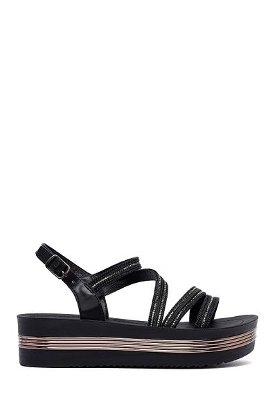 Derimod Women's Black Thick Soled Stone Sandals 25Sfe465714