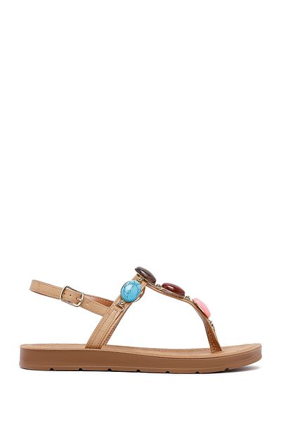 Derimod Women's Beige Flip Flops Stone Sandals 25Sfe464418