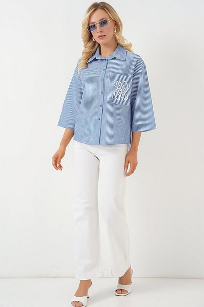 AKNButik Single pocket embroidered shirt 20328 - navy blue