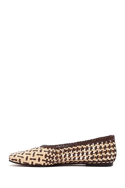 Derimod Women's Brown Straw Leather Ballerinas 25Sfd5512M7
