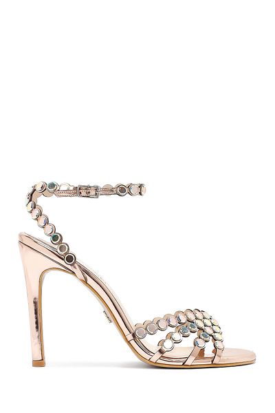 Derimod Women's Gold Stone High Thin Heeled Sandals 25Sfe3908Ts