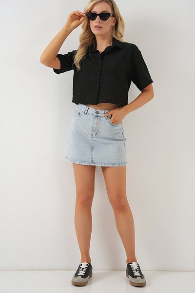 MRA Fashion Short Sleeve Crop Shirt 20341 - Black