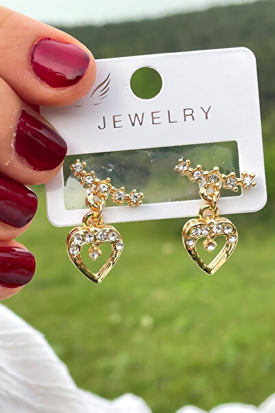 TAKIPORT أقراط على شكل قلب من الحجر ذو مظهر واحد من الذهب