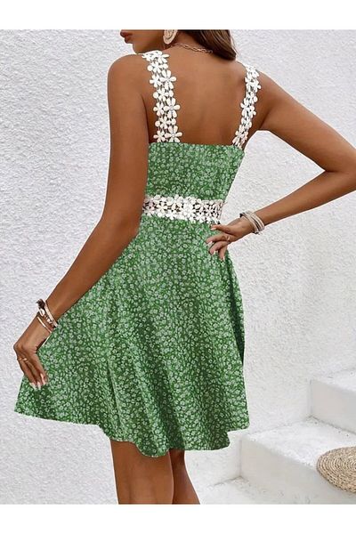Moda Asmira Women's Strap Lace Collar Floral Patterned Single Jersey Dress