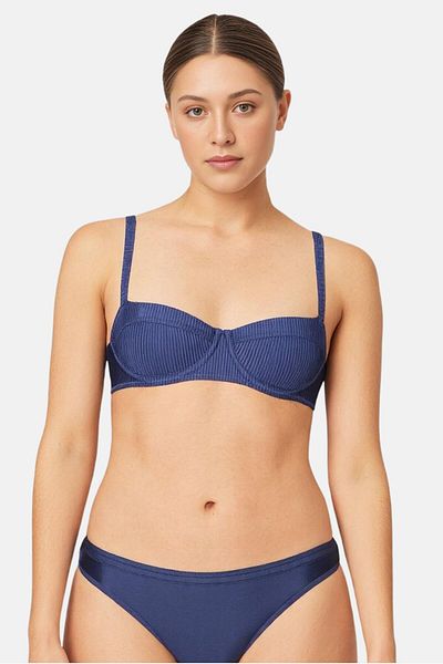 aerie Women Non Padded Textured Bikini Top, Blue