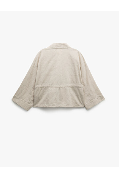 Koton Cotton Pocket Tie Waist Long Sleeve Scalloped Embroidered Double Breasted Kimono