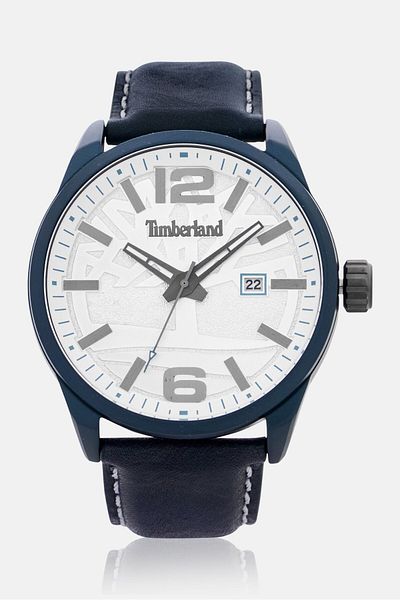 Timberland Men TBL15029JLBL/01 Leather Analog Watch 46 mm, Navy