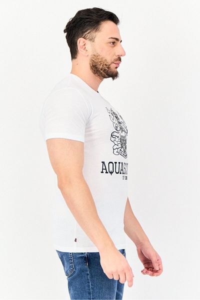 Aquascutum Men Round Neck Short Sleeves Graphic Print T-Shirt, White