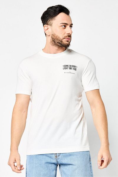 John Richmond Men Crew Neck Short Sleeve Brand Logo T-Shirt, White