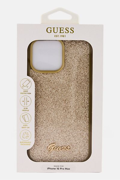 Guess iPhone 16 Pro Max Fixed Glitter Hard Phone Case, Gold