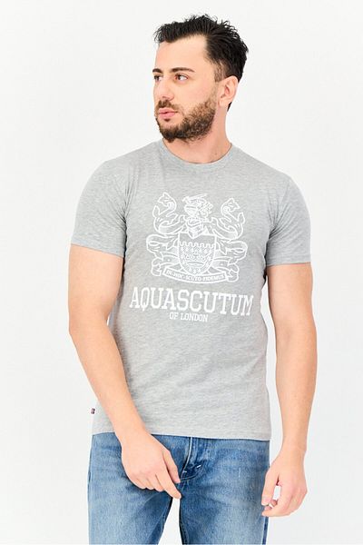 Aquascutum Men Round Neck Short Sleeves Graphic Print T-Shirt, Grey