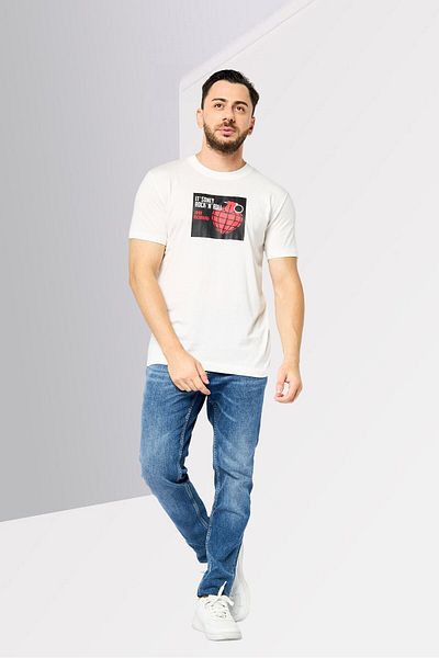 John Richmond Men Crew Neck Short Sleeve Graphic T Shirt, White